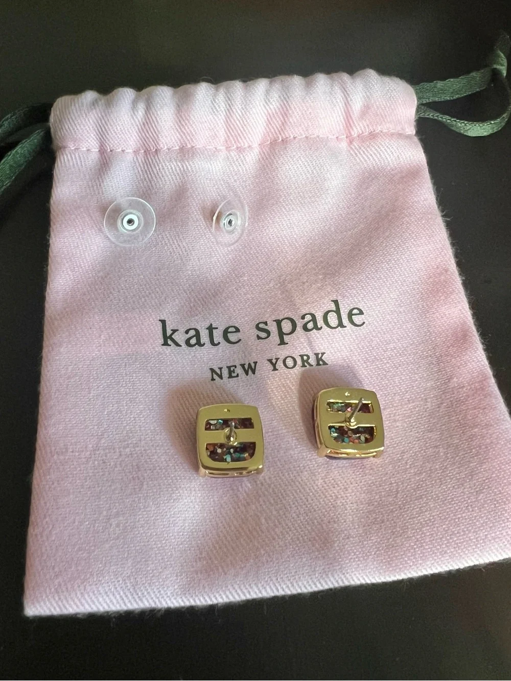 kate spade Multicolor Glitter Square Stud Earrings♠️